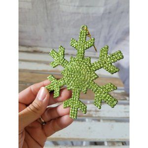 Green glitter snowflake ornament Xmas holiday tree